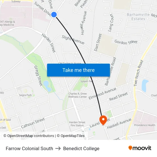 Farrow Colonial South to Benedict College map