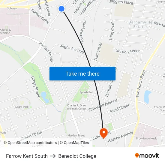 Farrow Kent South to Benedict College map
