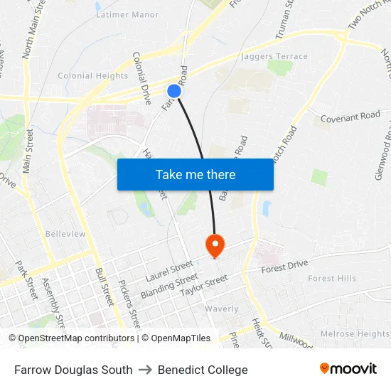 Farrow Douglas South to Benedict College map