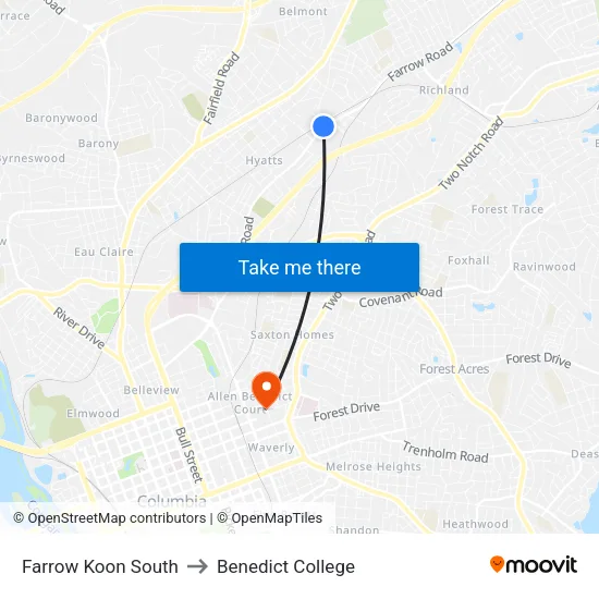 Farrow Koon South to Benedict College map