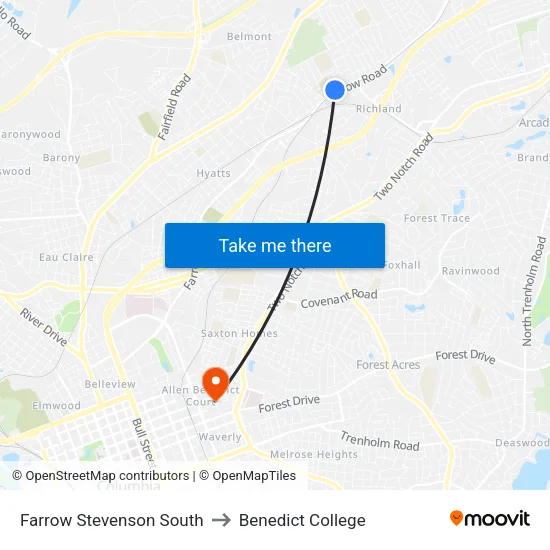 Farrow Stevenson South to Benedict College map