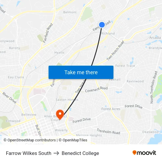 Farrow Wilkes South to Benedict College map