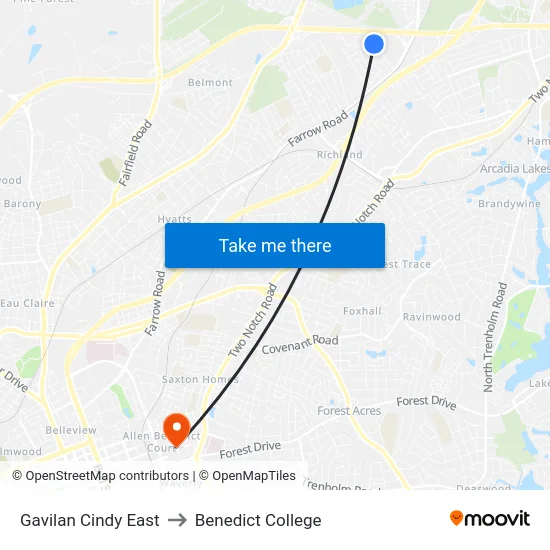 Gavilan Cindy East to Benedict College map