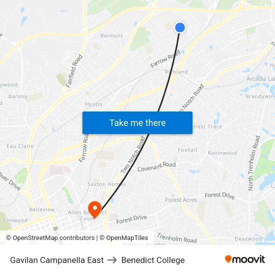 Gavilan Campanella East to Benedict College map