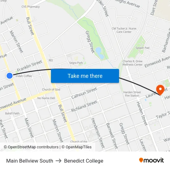 Main Bellview South to Benedict College map