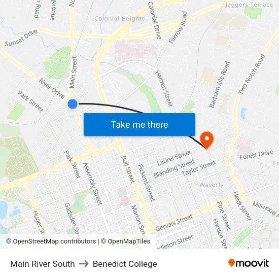 Main River South to Benedict College map