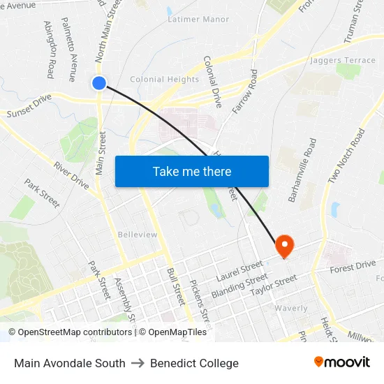 Main Avondale South to Benedict College map