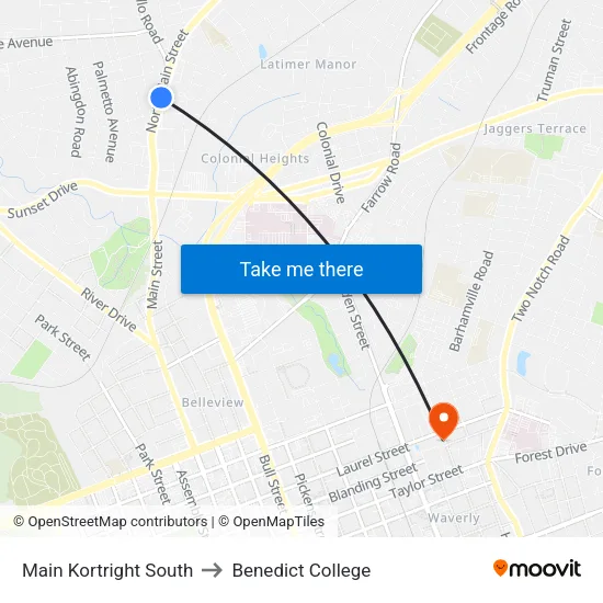Main Kortright South to Benedict College map