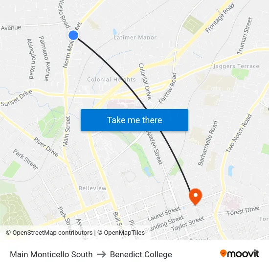 Main Monticello South to Benedict College map