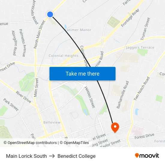 Main Lorick South to Benedict College map