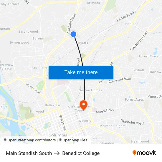Main Standish South to Benedict College map