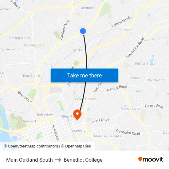 Main Oakland South to Benedict College map