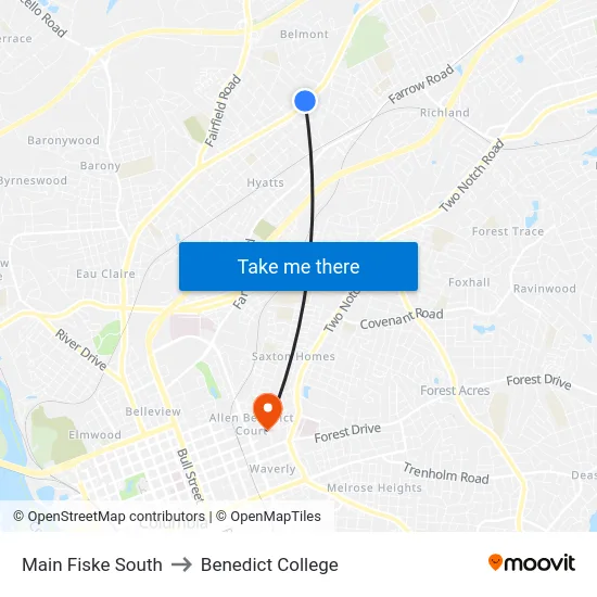 Main Fiske South to Benedict College map