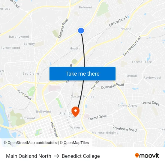 Main Oakland North to Benedict College map