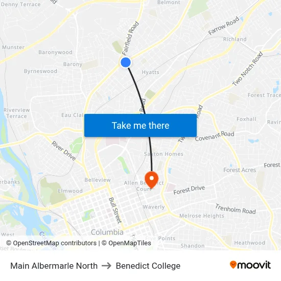 Main Albermarle North to Benedict College map