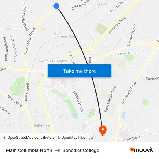 Main Columbia North to Benedict College map