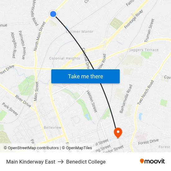 Main Kinderway East to Benedict College map