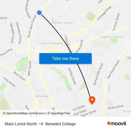 Main Lorick North to Benedict College map