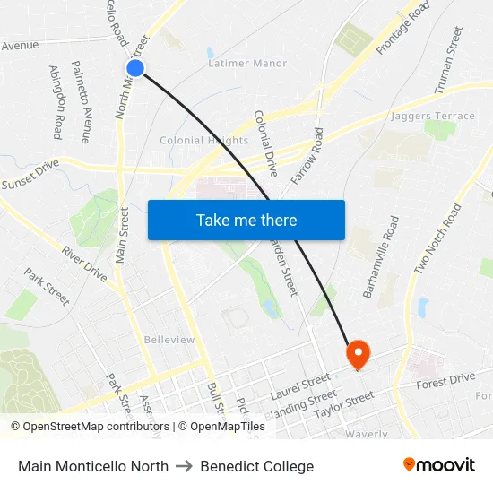 Main Monticello North to Benedict College map