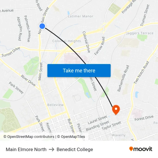 Main Elmore North to Benedict College map
