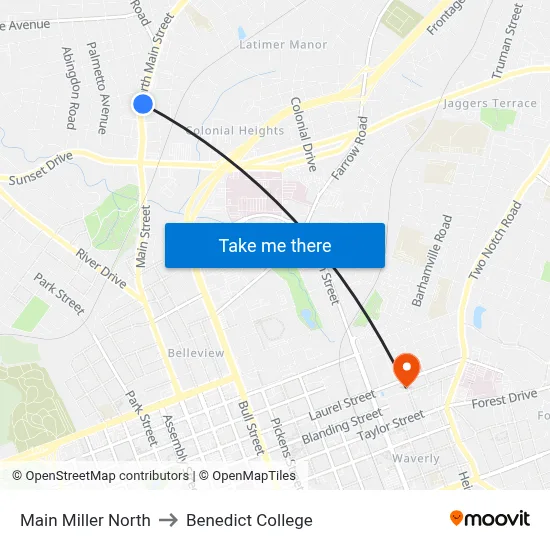 Main Miller North to Benedict College map