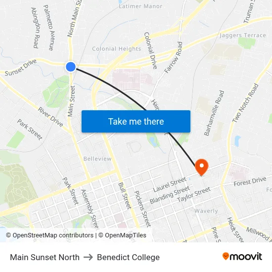 Main Sunset North to Benedict College map
