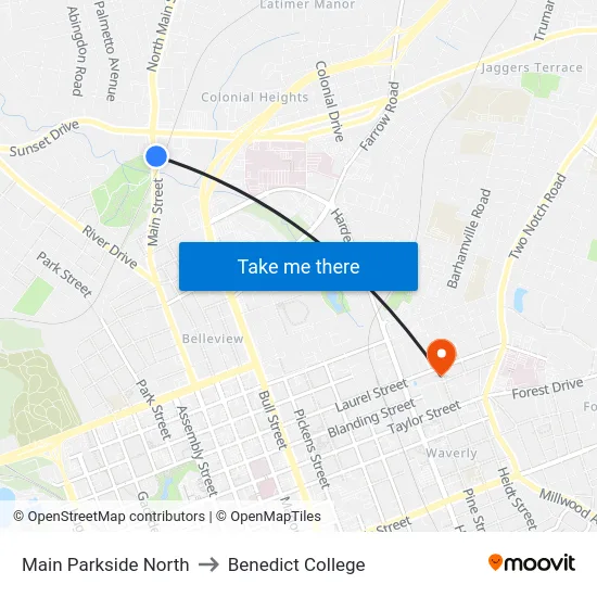 Main Parkside North to Benedict College map