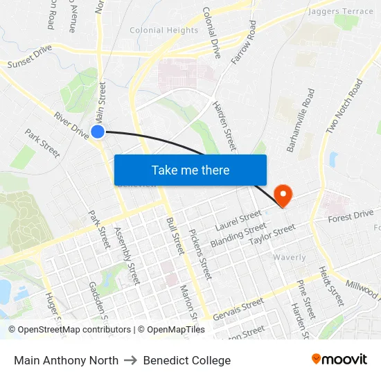 Main Anthony North to Benedict College map