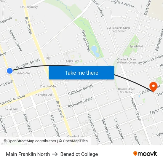 Main Franklin North to Benedict College map