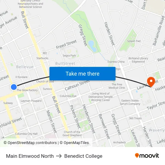 Main Elmwood North to Benedict College map