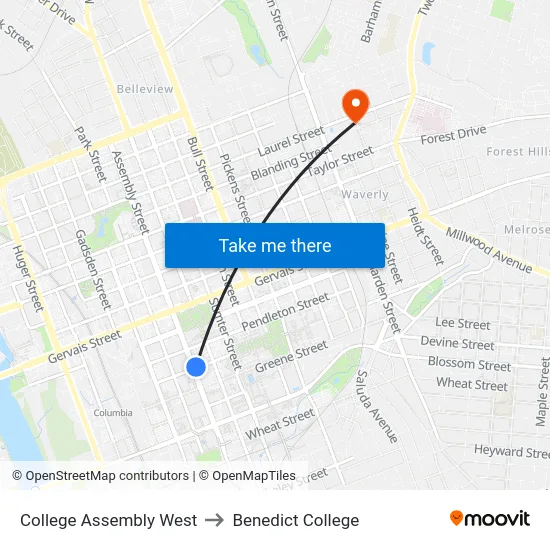 College Assembly West to Benedict College map