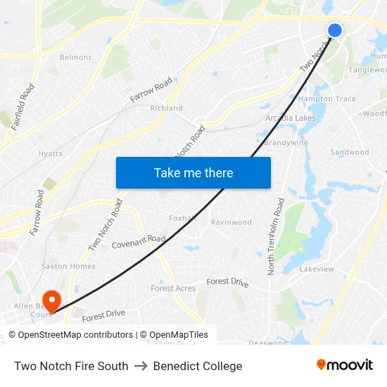 Two Notch Fire South to Benedict College map