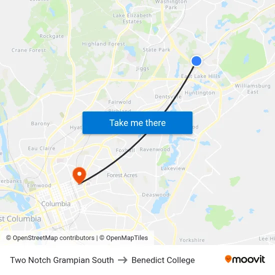 Two Notch Grampian South to Benedict College map