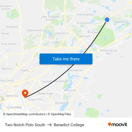 Two Notch Polo South to Benedict College map