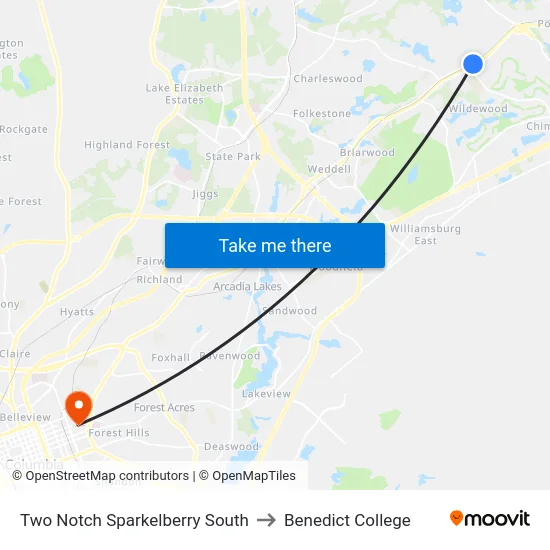 Two Notch Sparkelberry South to Benedict College map