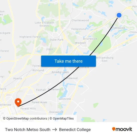 Two Notch Metso South to Benedict College map