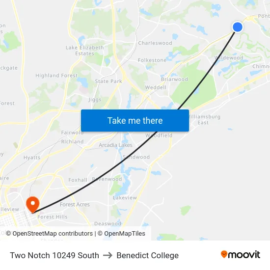 Two Notch 10249 South to Benedict College map