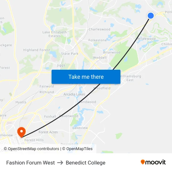 Fashion Forum West to Benedict College map