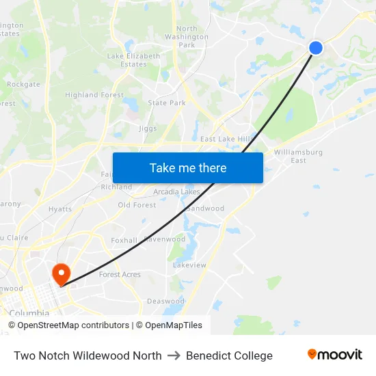 Two Notch Wildewood North to Benedict College map