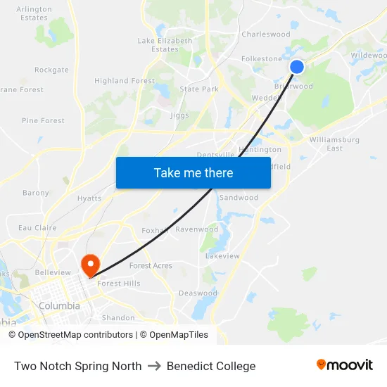 Two Notch Spring North to Benedict College map
