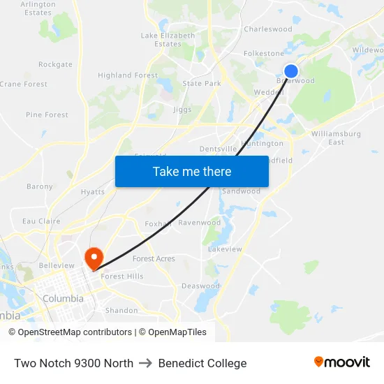 Two Notch 9300 North to Benedict College map