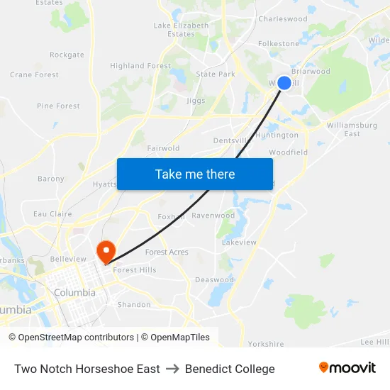Two Notch Horseshoe East to Benedict College map