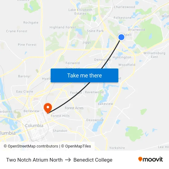 Two Notch Atrium North to Benedict College map