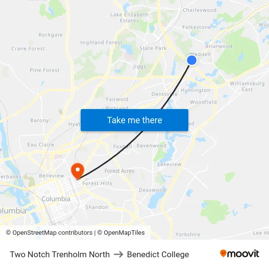 Two Notch Trenholm North to Benedict College map
