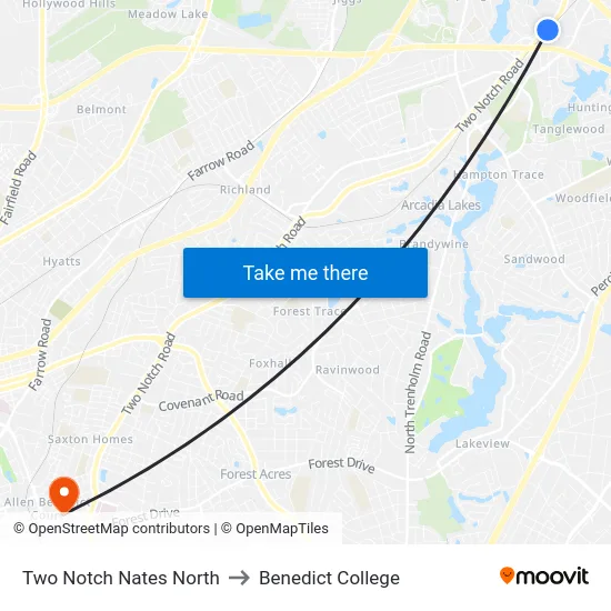 Two Notch Nates North to Benedict College map