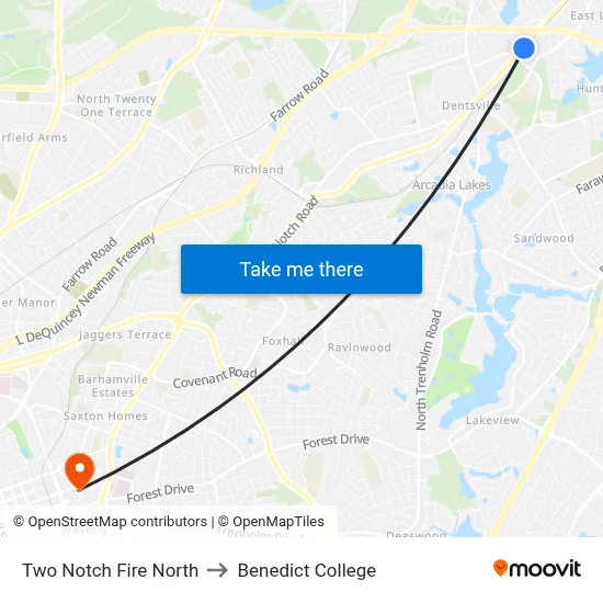 Two Notch Fire North to Benedict College map