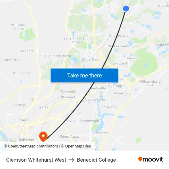Clemson Whitehurst West to Benedict College map