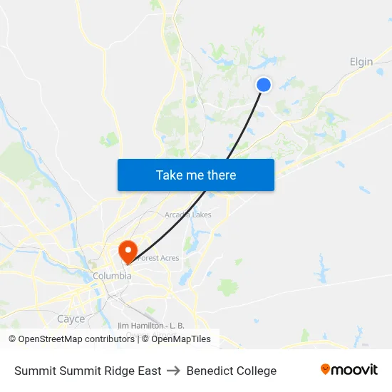 Summit Summit Ridge East to Benedict College map