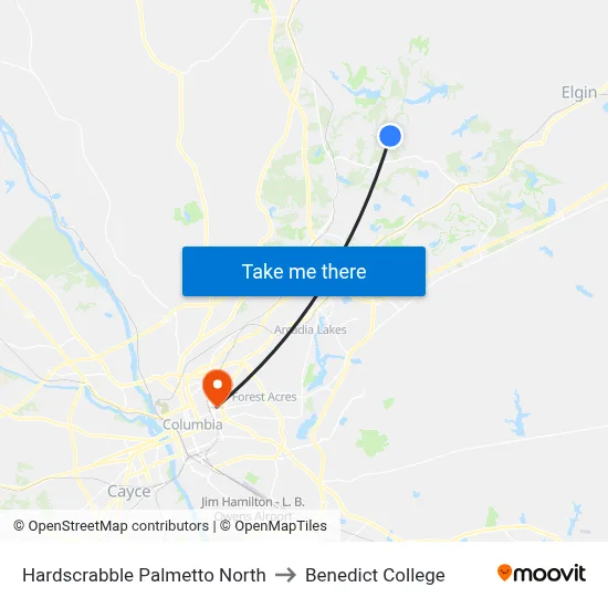Hardscrabble Palmetto North to Benedict College map