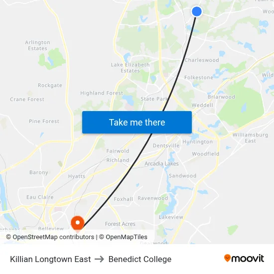 Killian Longtown East to Benedict College map